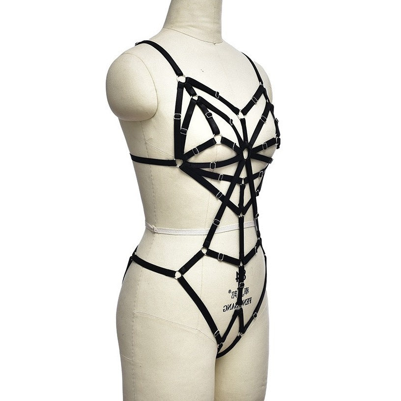 Cage Harness Bodysuit with Integrated Suspenders