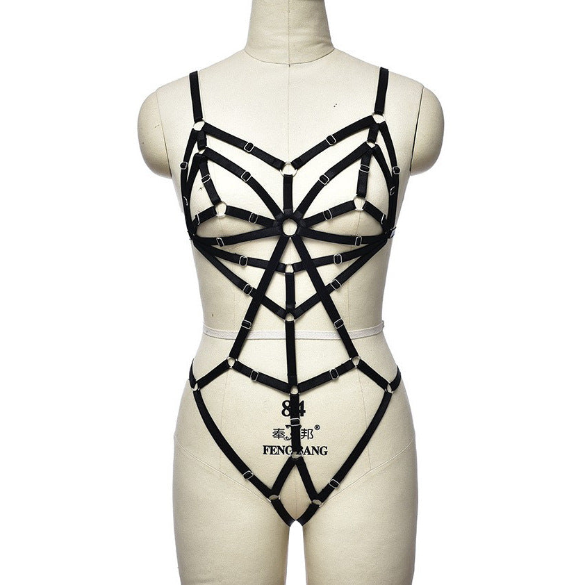 Cage Harness Bodysuit with Integrated Suspenders