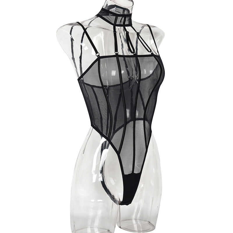 See-Through Mesh Halterneck Sexy Bodysuit