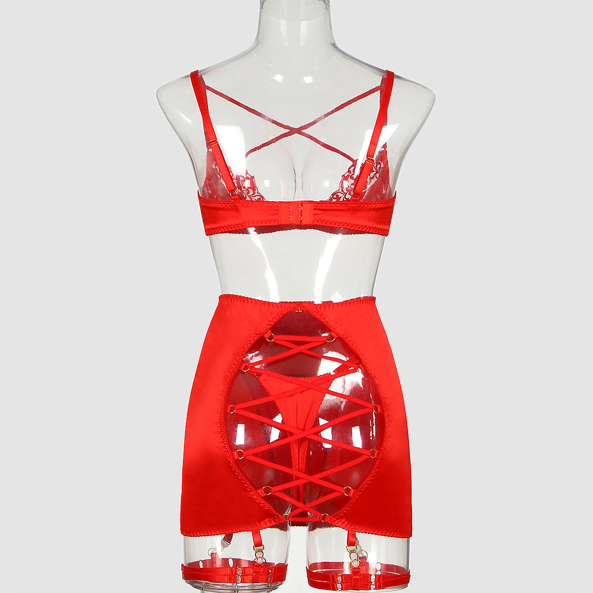 Elegant Four-Piece Lingerie Set with Hip-Covering Skirt