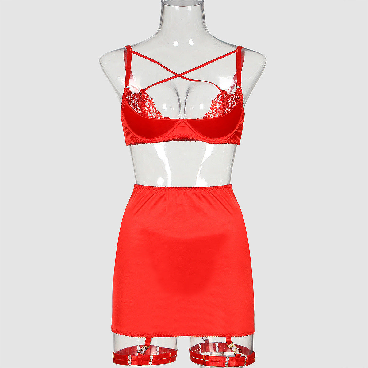 Elegant Four-Piece Lingerie Set with Hip-Covering Skirt