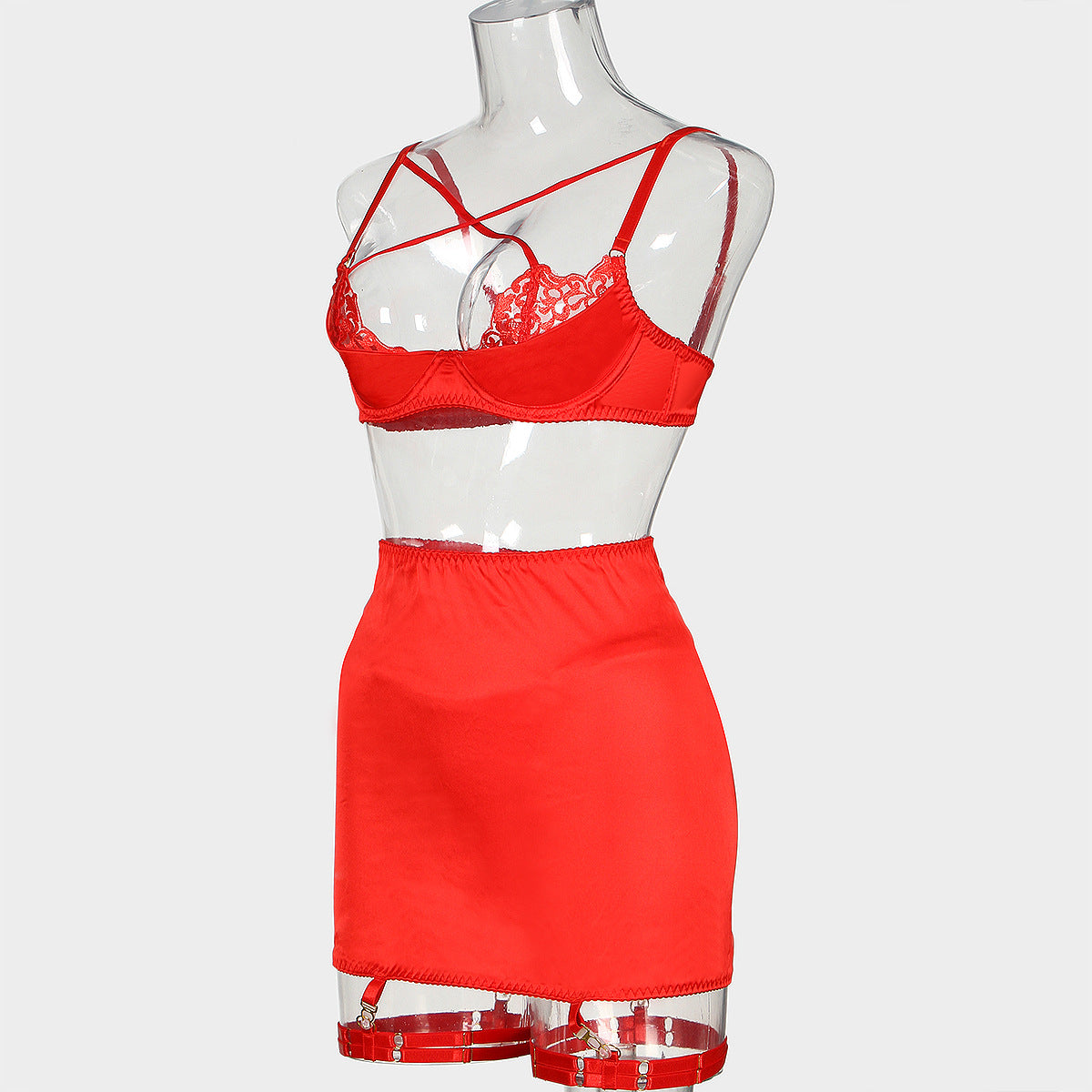 Elegant Four-Piece Lingerie Set with Hip-Covering Skirt