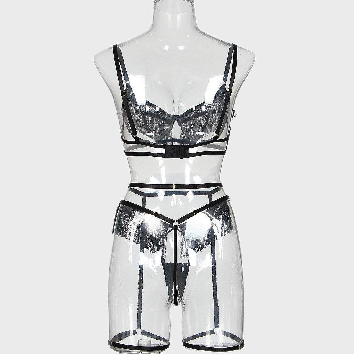 Elegant See-Through Mesh Garter Bra Set with Sexy Tasse