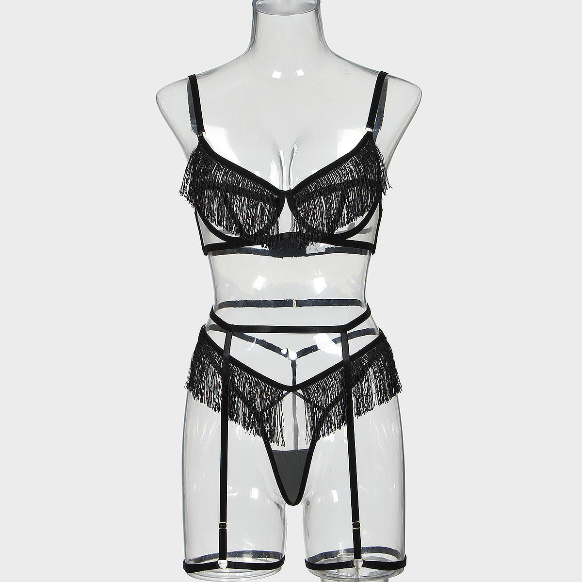 Elegant See-Through Mesh Garter Bra Set with Sexy Tasse