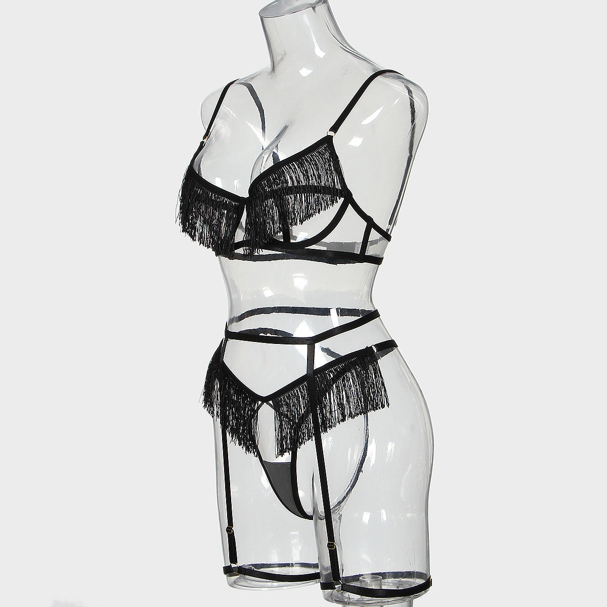 Elegant See-Through Mesh Garter Bra Set with Sexy Tasse