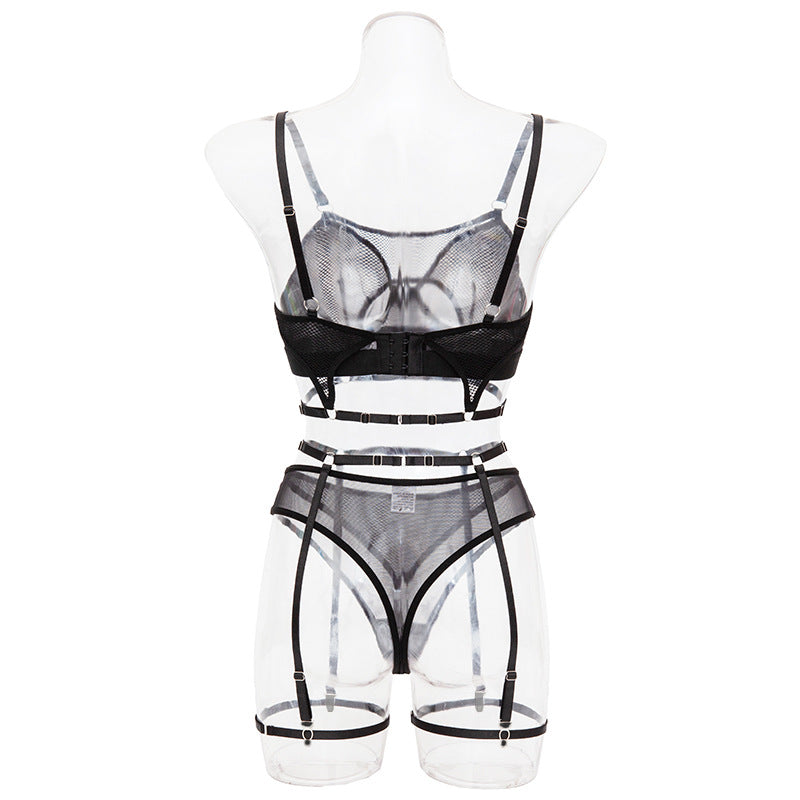 Fashionable Hollow Sexy Bra Set with Fishnet Detailing