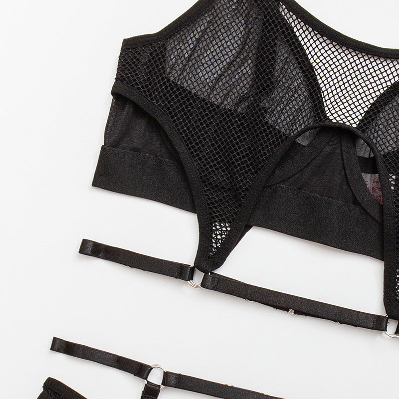 Fashionable Hollow Sexy Bra Set with Fishnet Detailing