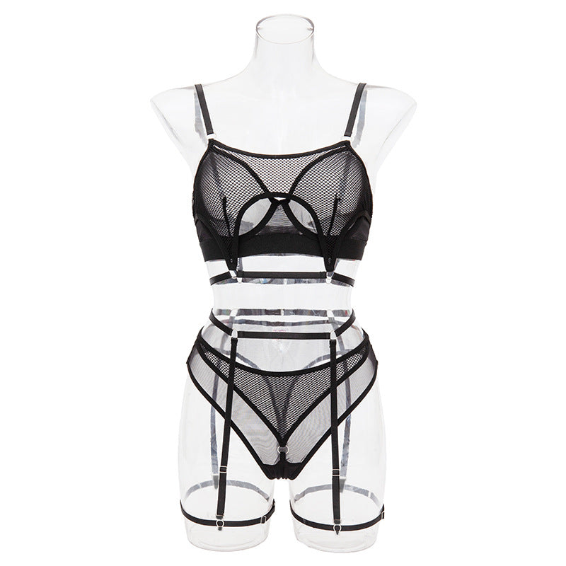 Fashionable Hollow Sexy Bra Set with Fishnet Detailing