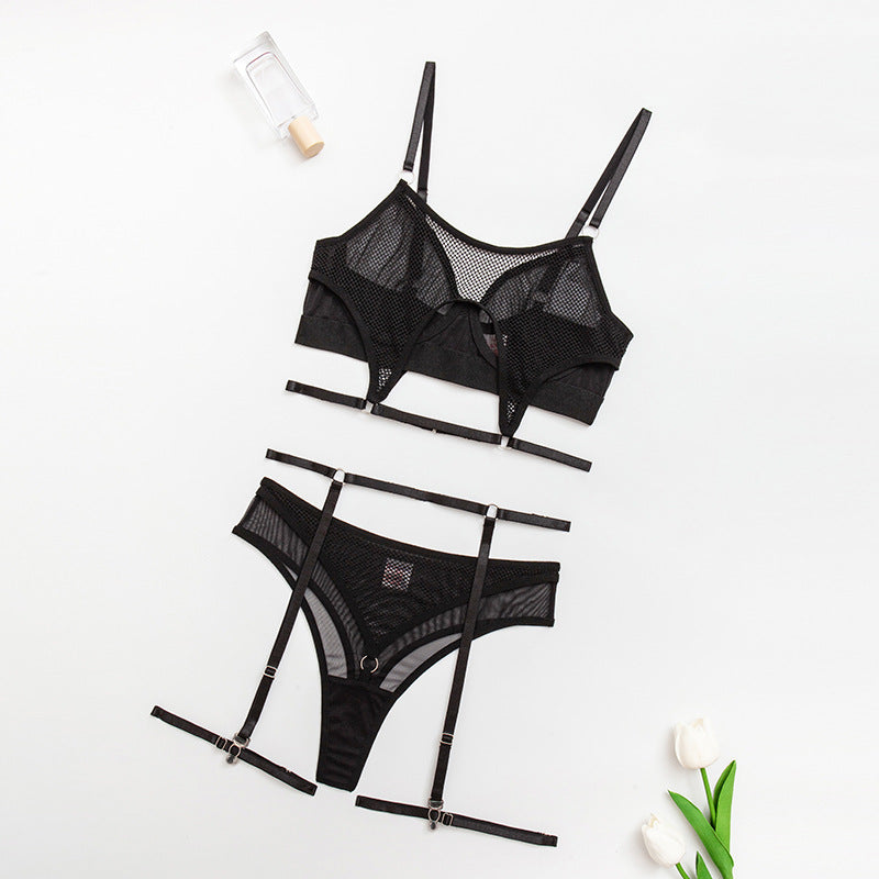 Fashionable Hollow Sexy Bra Set with Fishnet Detailing