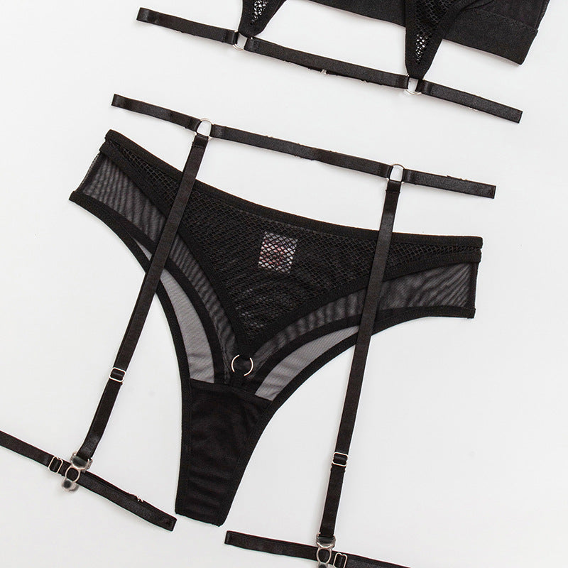 Fashionable Hollow Sexy Bra Set with Fishnet Detailing