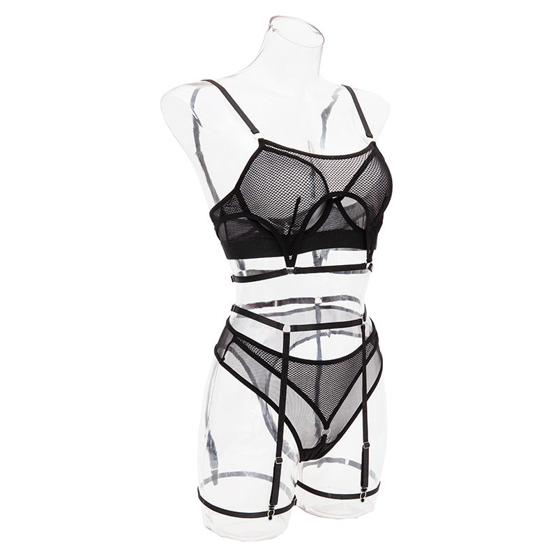 Fashionable Hollow Sexy Bra Set with Fishnet Detailing