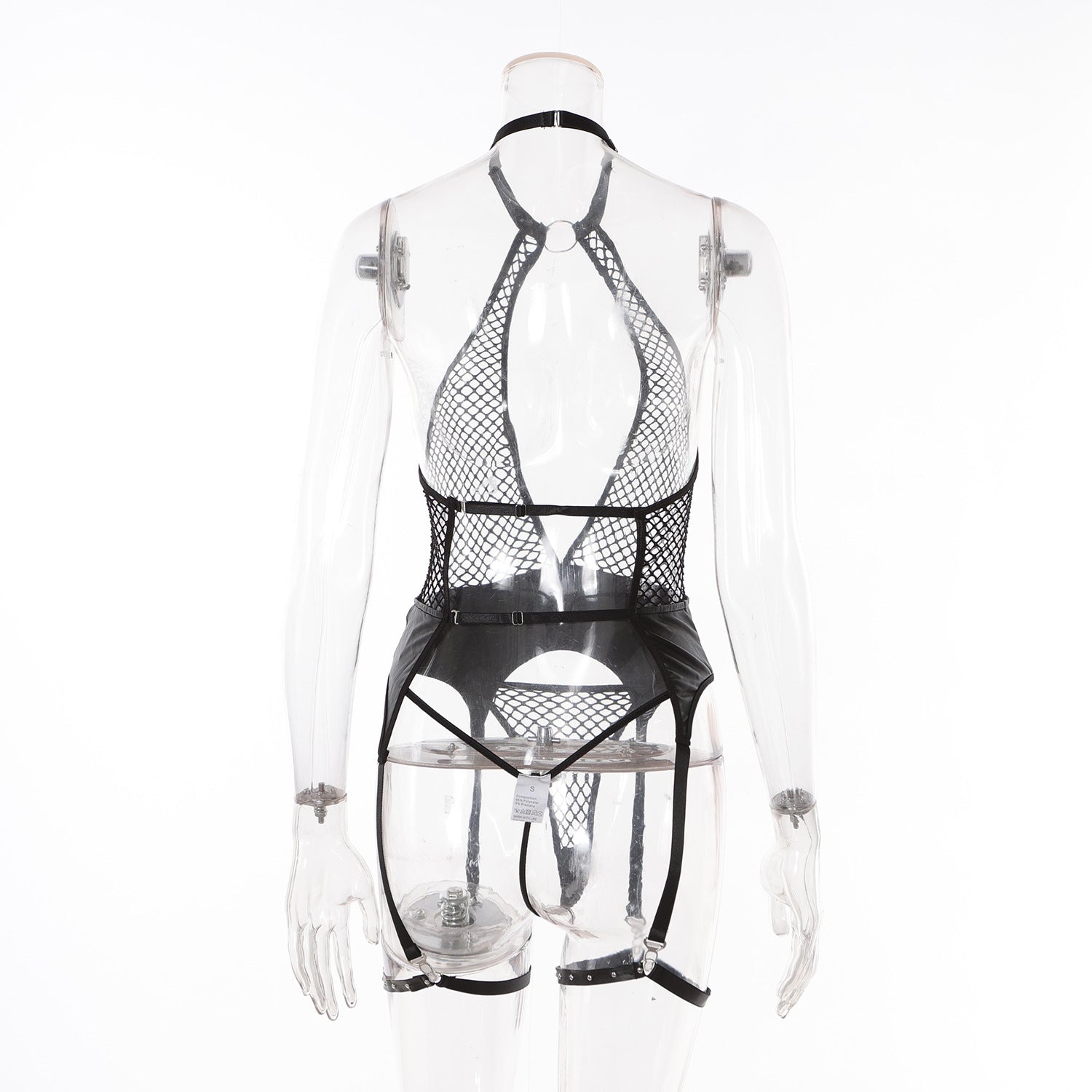 Garter Bustier with Halter Neck and Fishnet Design
