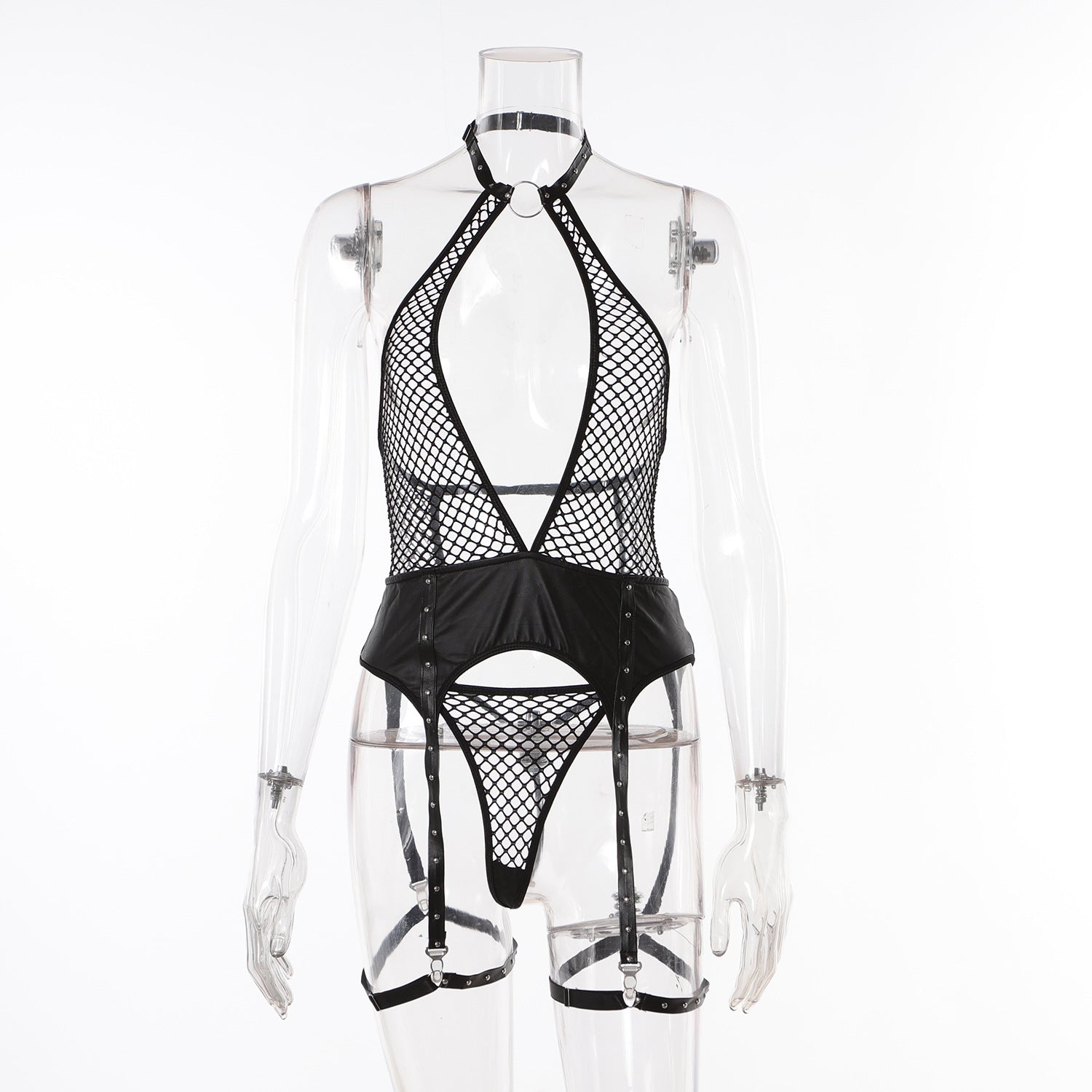 Garter Bustier with Halter Neck and Fishnet Design