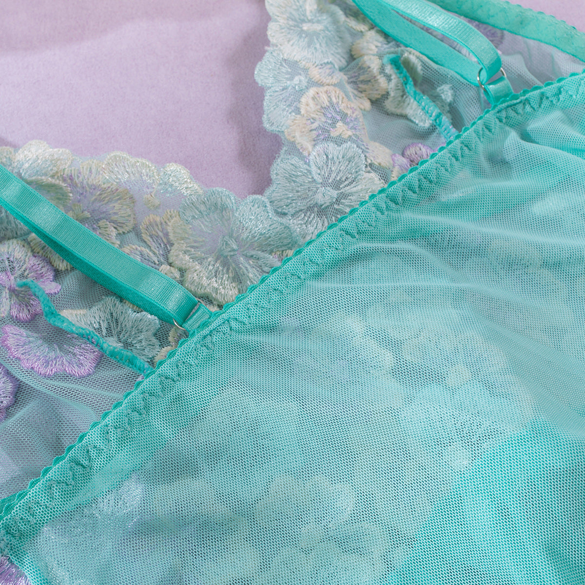 Green Babydoll Lingerie with Sheer Floral Top
