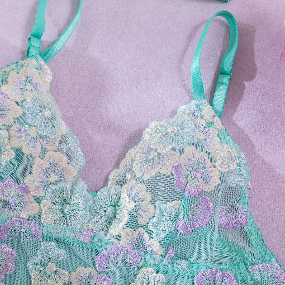 Green Babydoll Lingerie with Sheer Floral Top