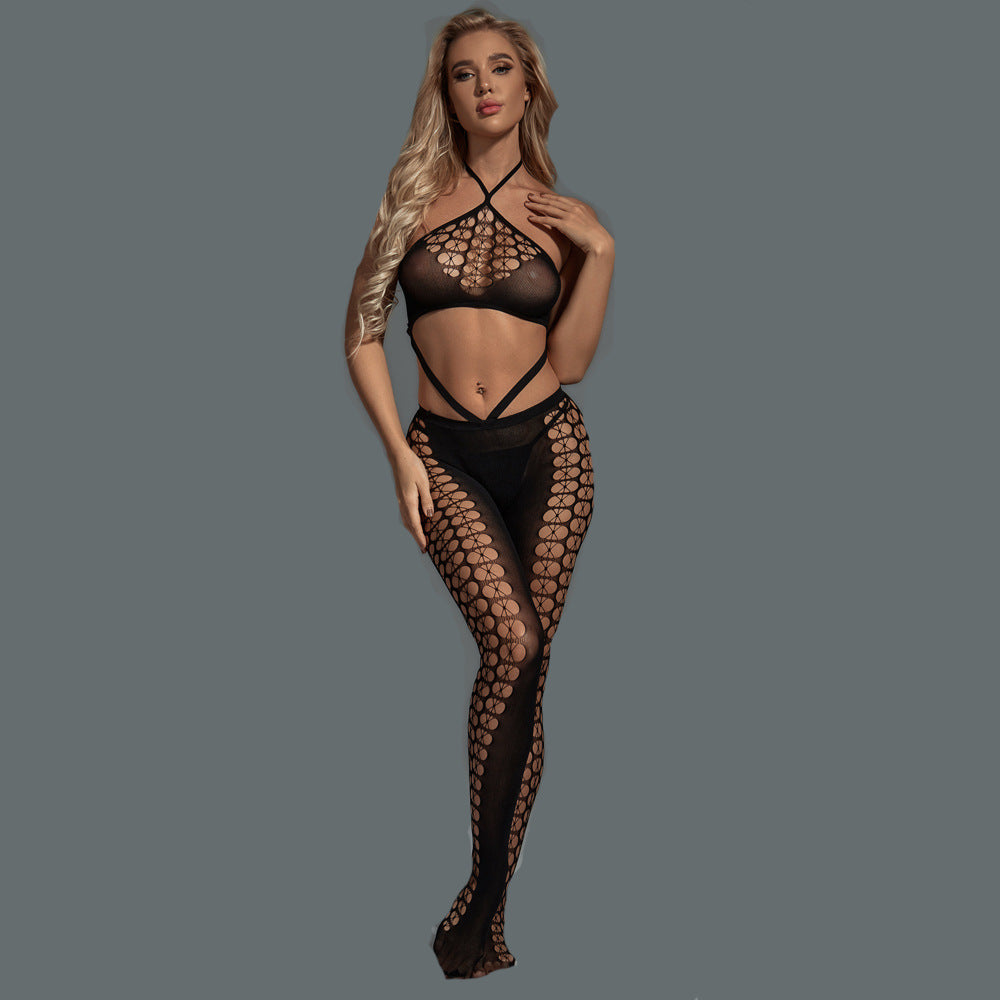 Halter Bra Bodystocking Set with Hollow Design
