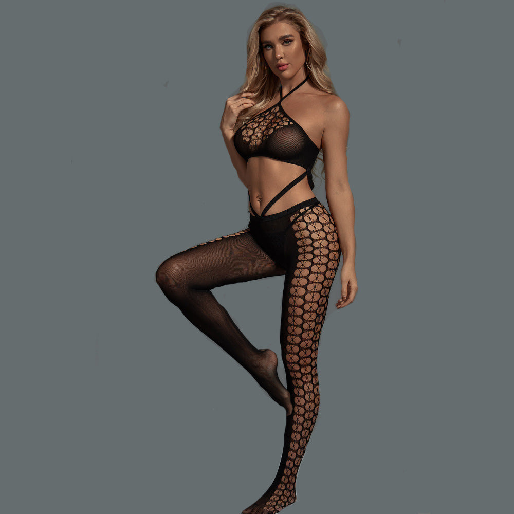 Halter Bra Bodystocking Set with Hollow Design