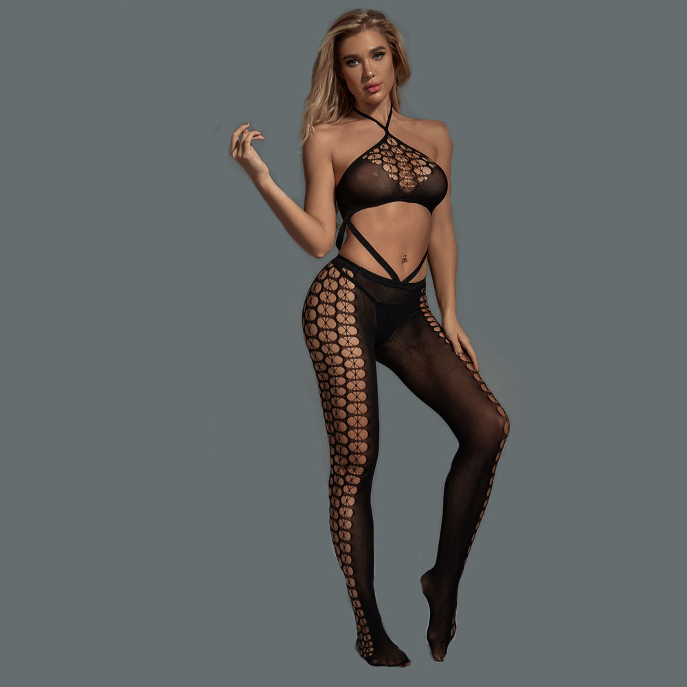 Halter Bra Bodystocking Set with Hollow Design