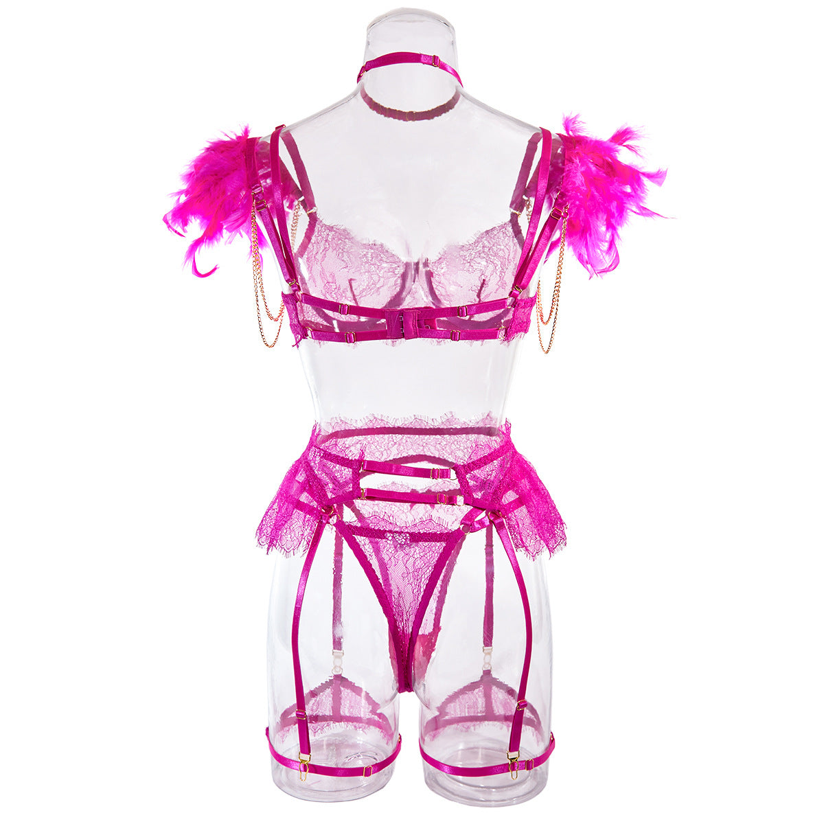 Sexy Lace Bra and Panties Set with Feather Details