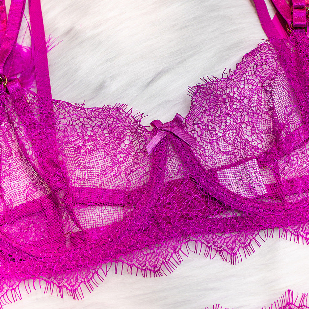 Sexy Lace Bra and Panties Set with Feather Details