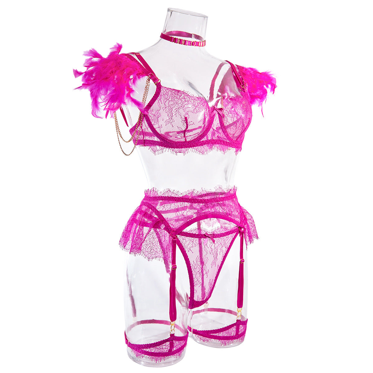 Sexy Lace Bra and Panties Set with Feather Details