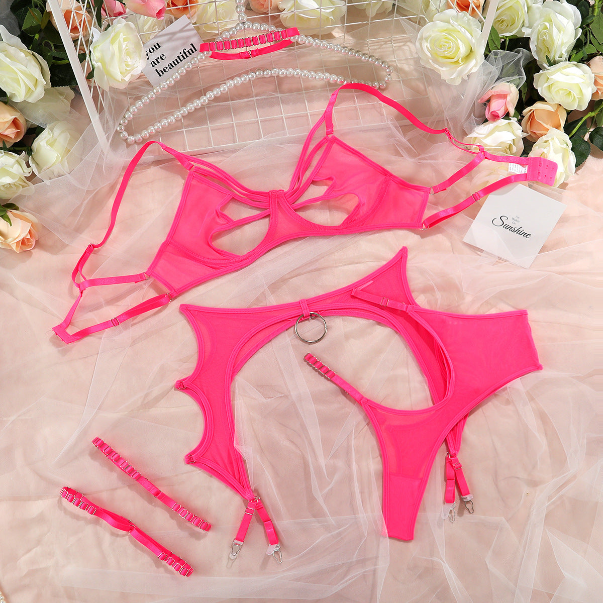 Sexy Net Bra and Panty Set with Butterfly Design