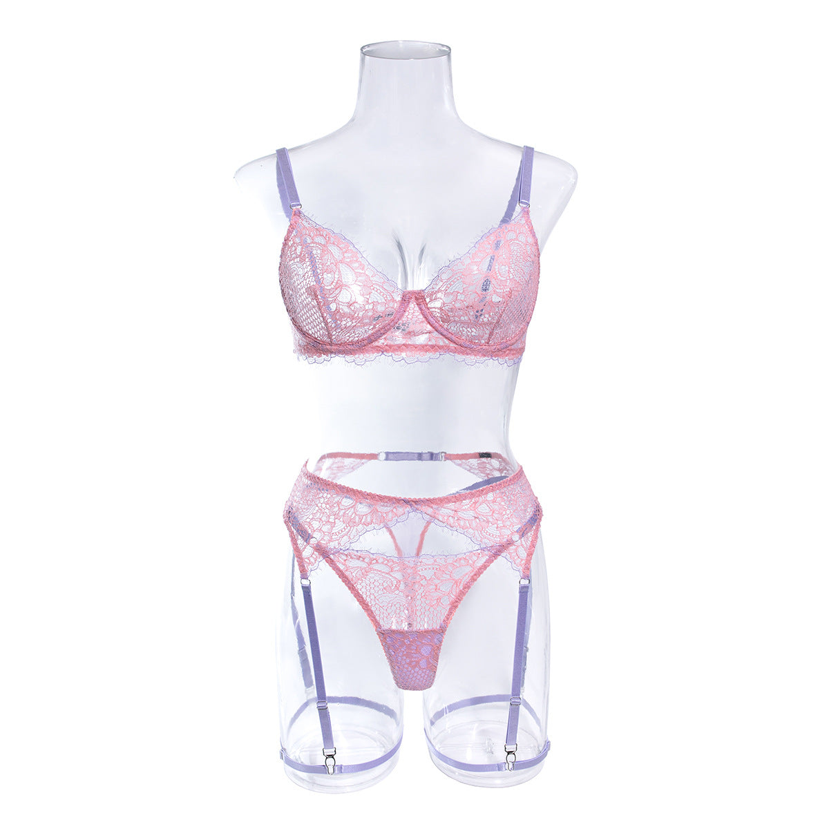 Intimate Lingerie Set with Sexy Hollow Lace in Pink