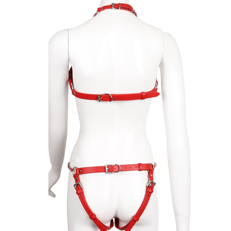 Kinky Leather Wear Bondage Bra and Panty Set