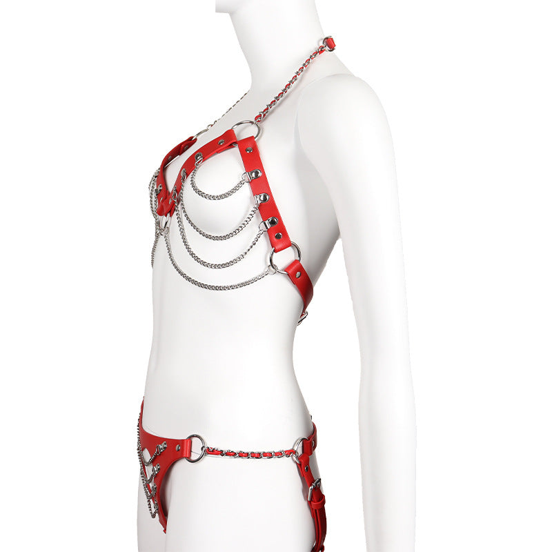Kinky Leather Wear Bondage Bra and Panty Set