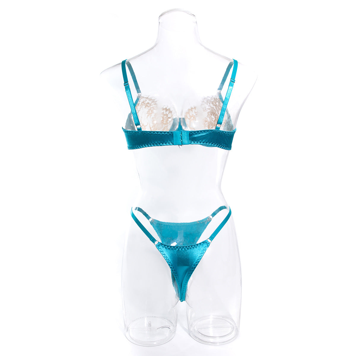 Lace Bra and Underwear Set in Skin-Color and Light Blue
