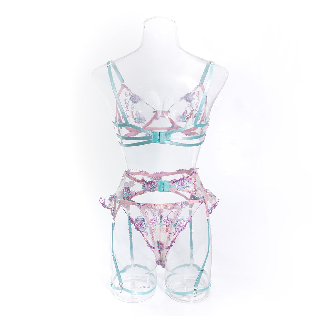 Lilac Floral Embroidered Lingerie Set
