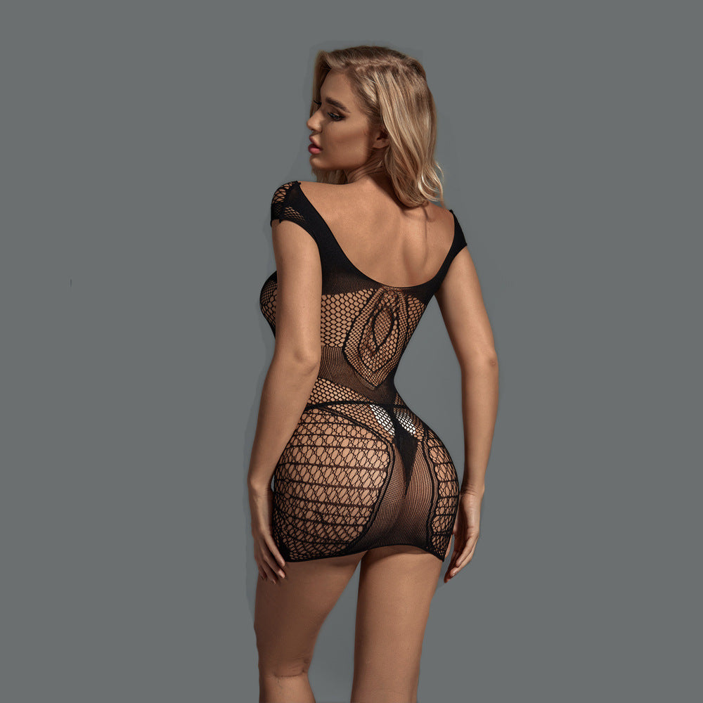 Off-the-Shoulder Bodystocking Dress with Sexy Hollow Design