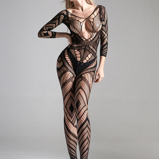 Open Body Stocking with Backless Design - Black / Free - Sexy Stockings
