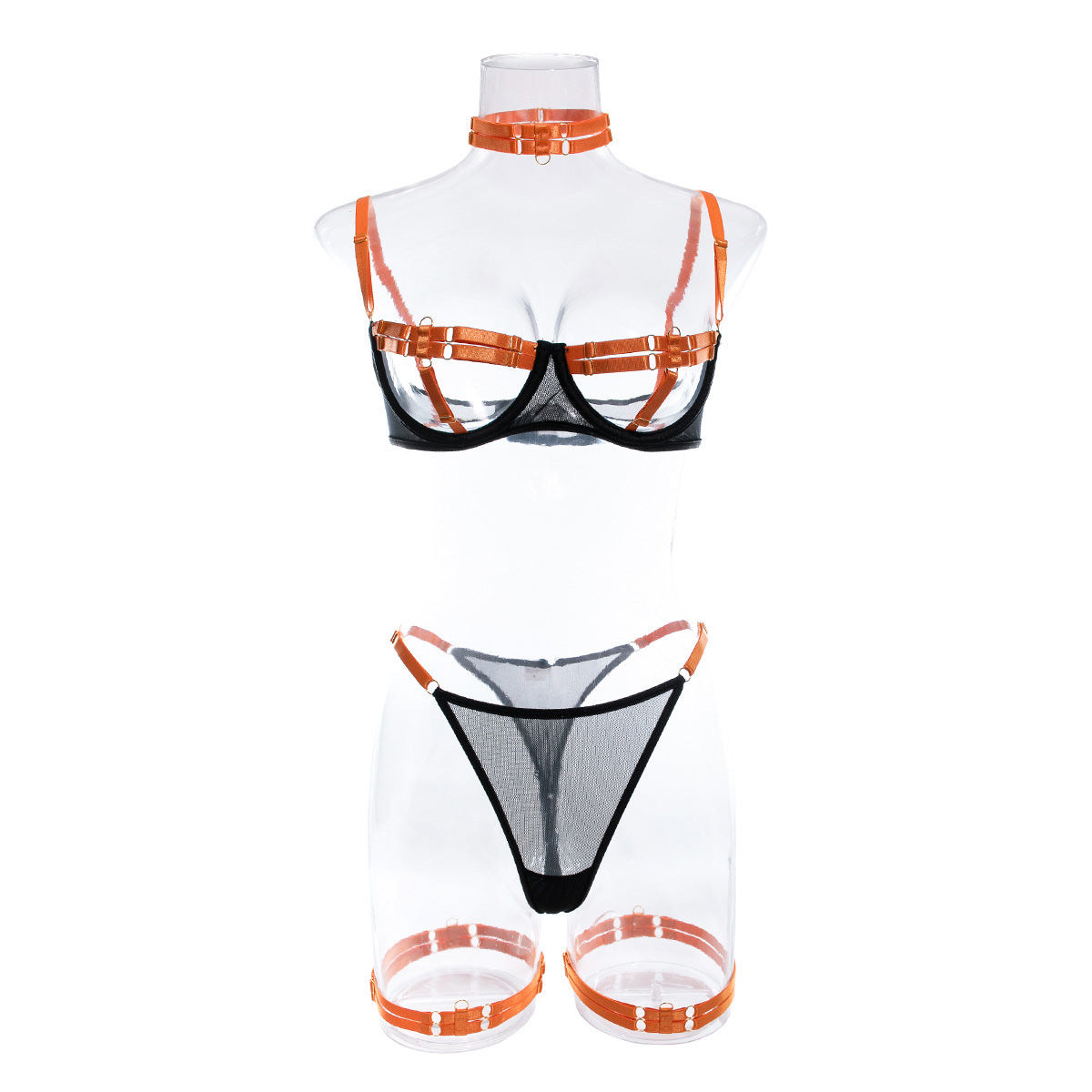 Sexy Open Bra Set with Hot Panty Design in Contrasting Colors