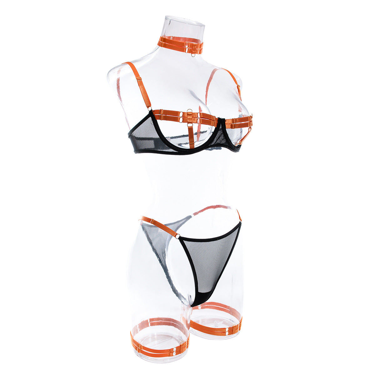 Sexy Open Bra Set with Hot Panty Design in Contrasting Colors