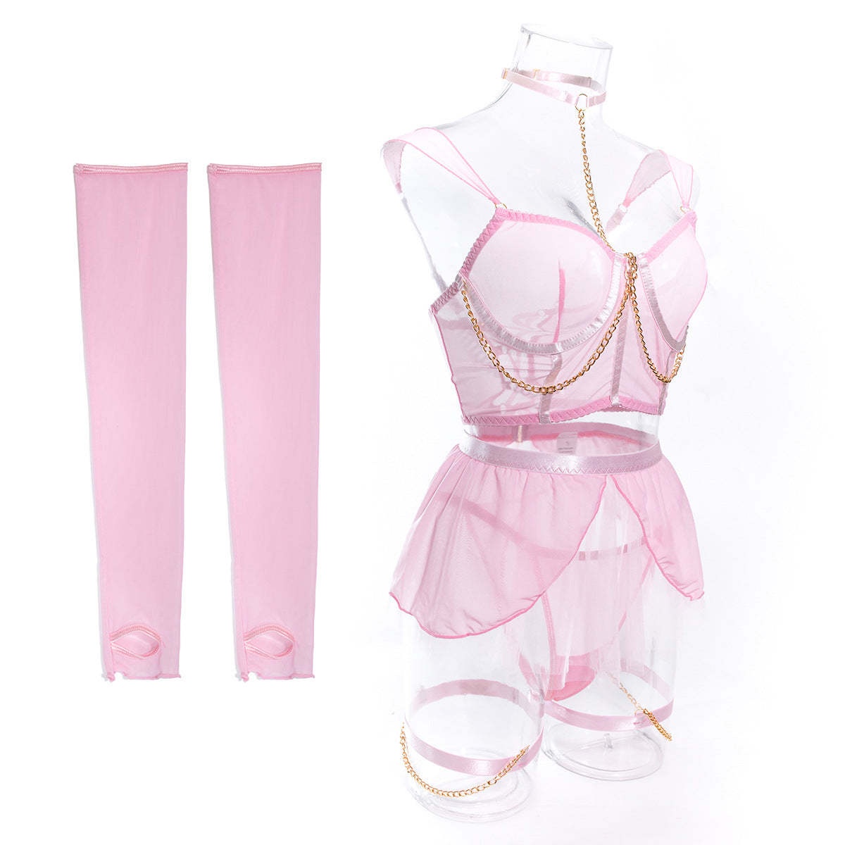 Pink Corset Top with Mesh Sleeves