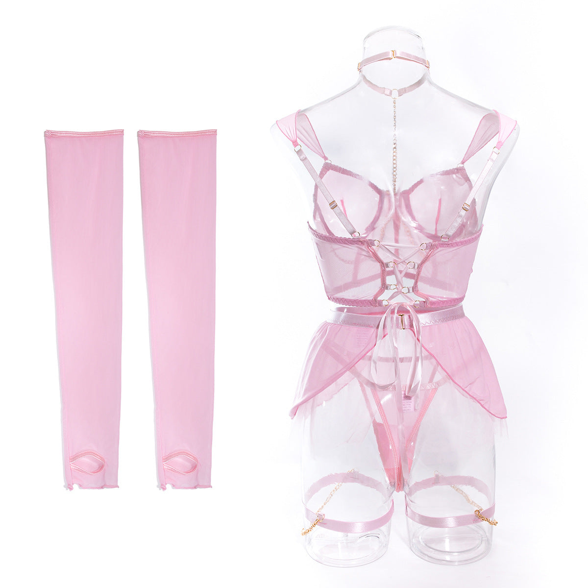 Pink Corset Top with Mesh Sleeves
