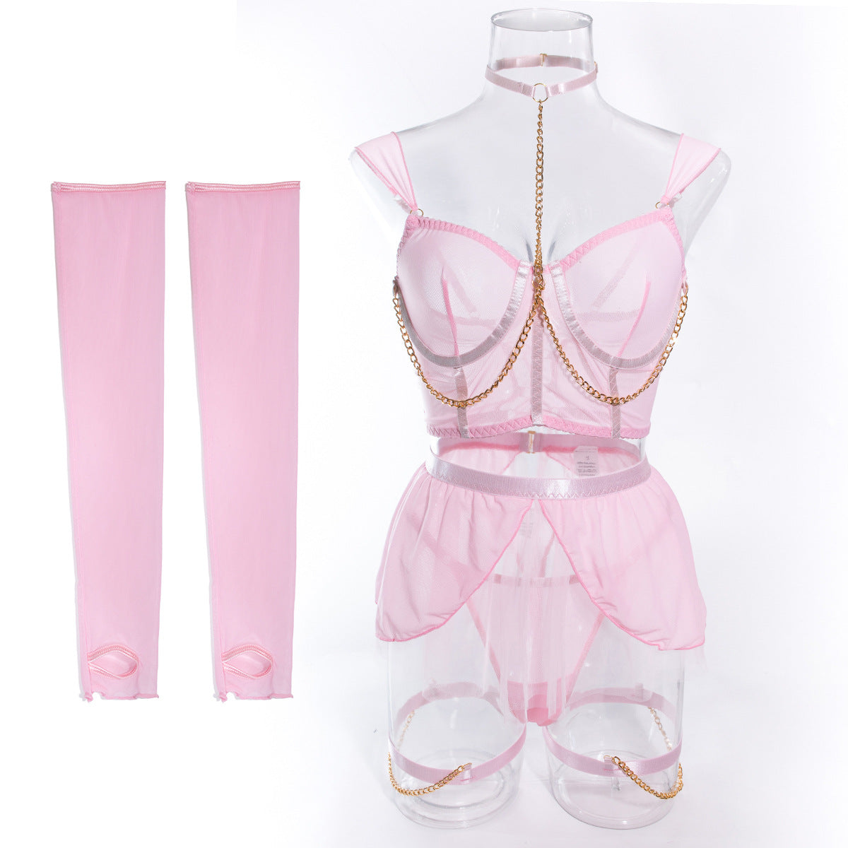 Pink Corset Top with Mesh Sleeves