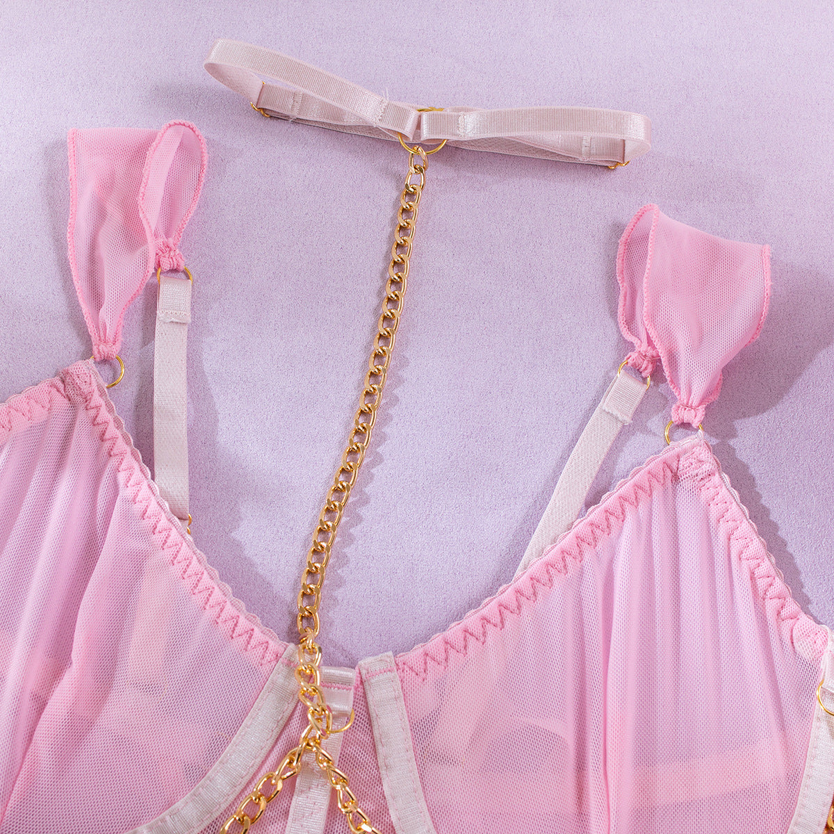 Pink Corset Top with Mesh Sleeves