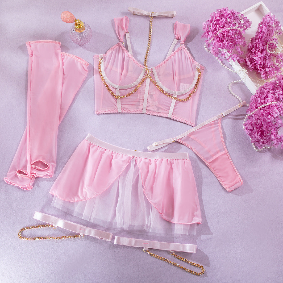 Pink Corset Top with Mesh Sleeves