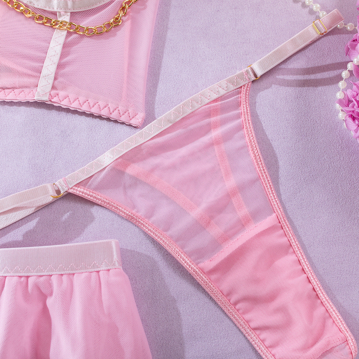 Pink Corset Top with Mesh Sleeves