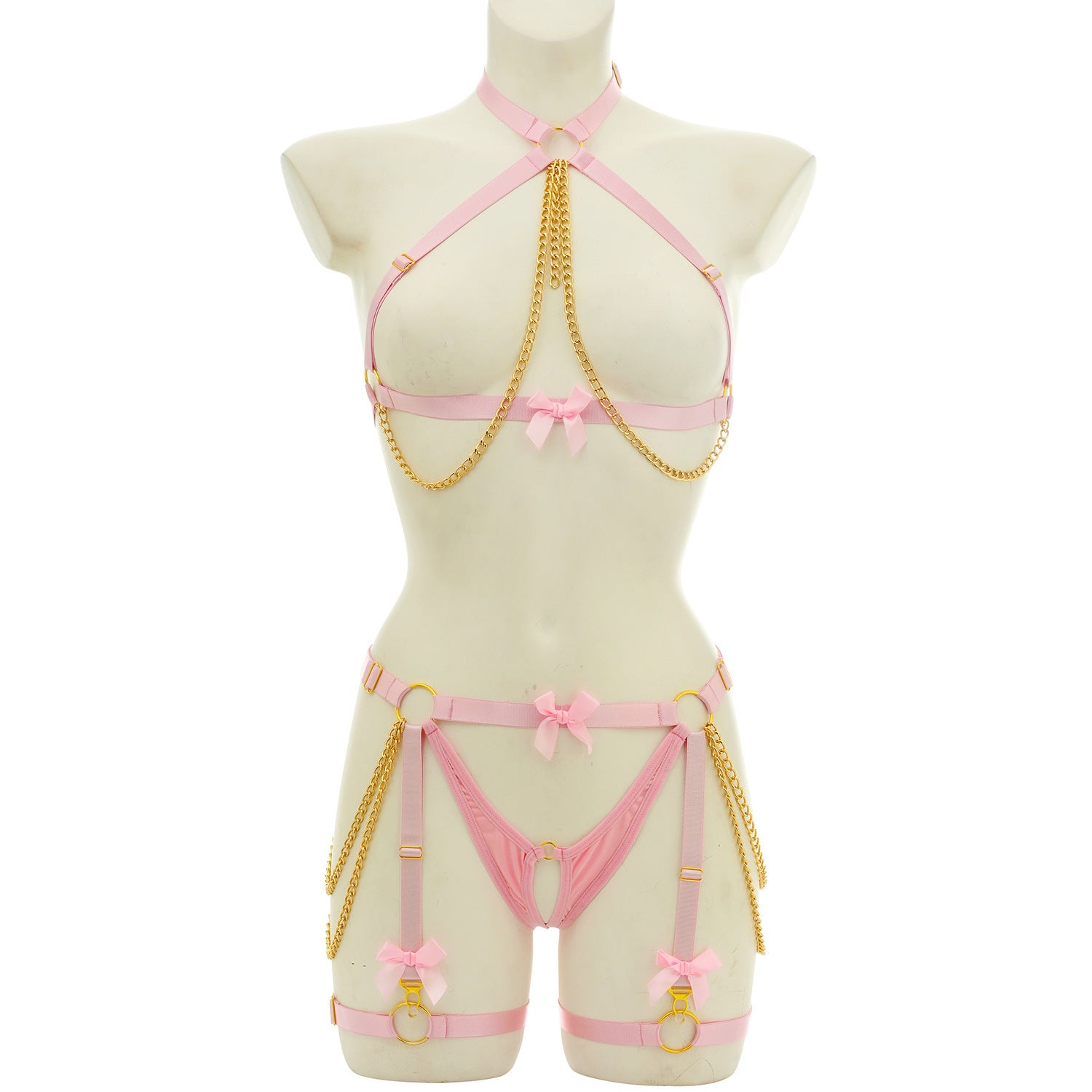 Harness Bra Set with Choker in Bold Colors
