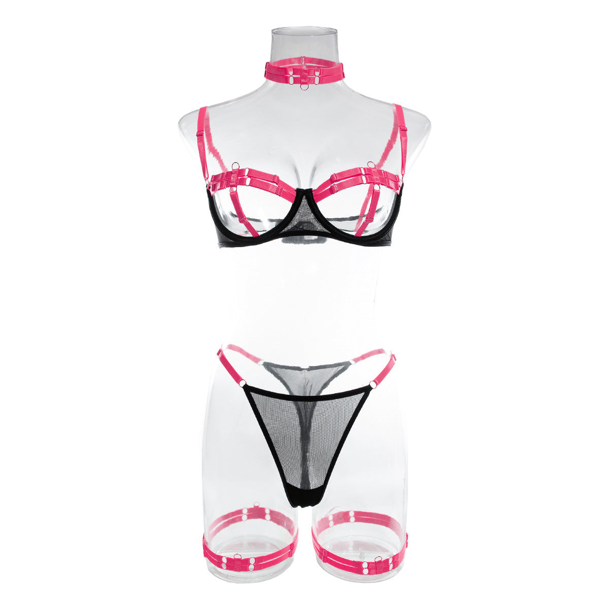 Sexy Open Bra Set with Hot Panty Design in Contrasting Colors