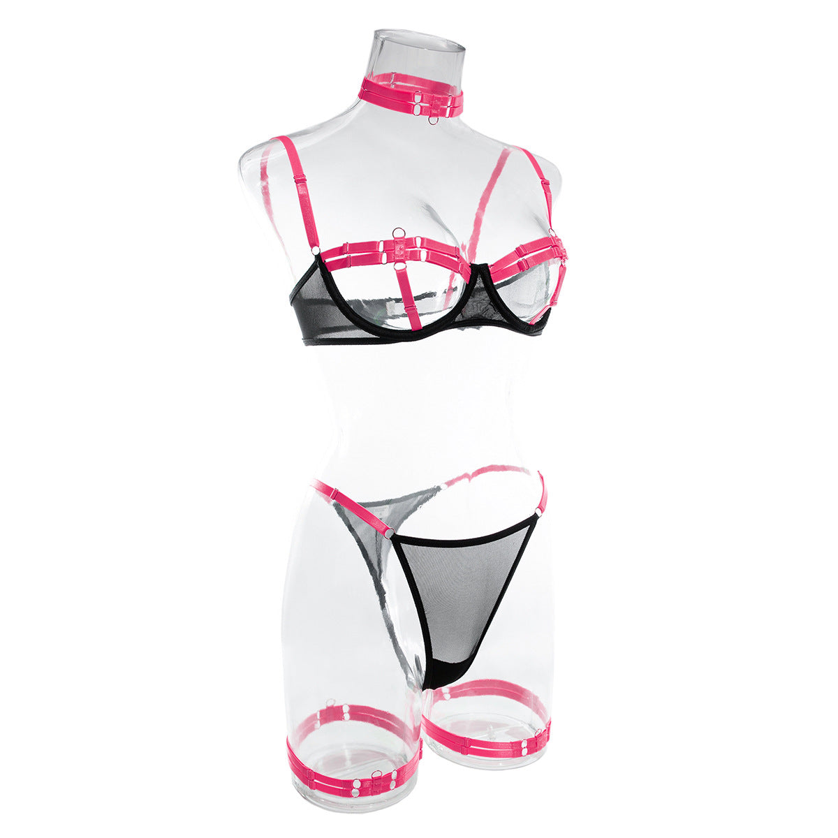 Sexy Open Bra Set with Hot Panty Design in Contrasting Colors