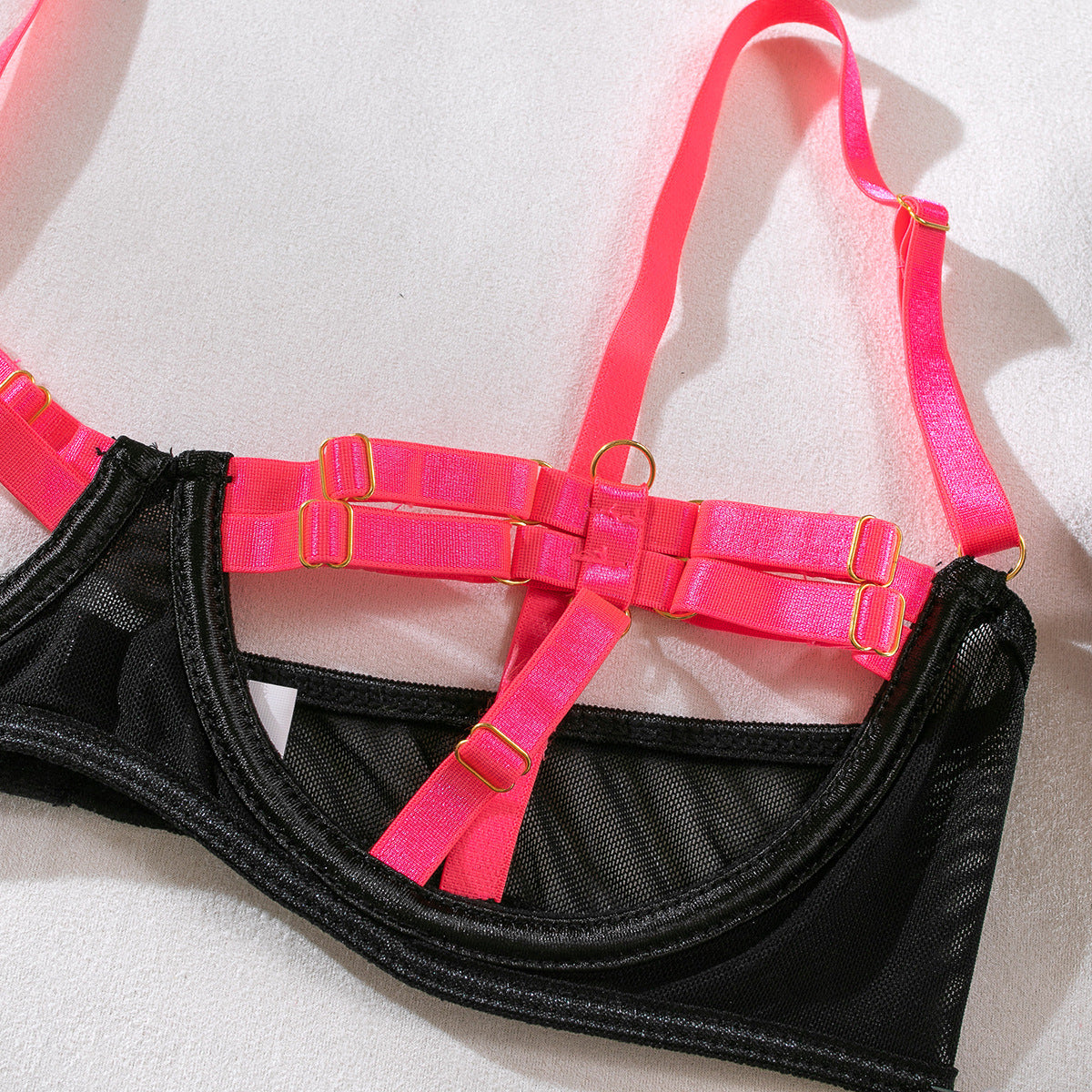 Sexy Open Bra Set with Hot Panty Design in Contrasting Colors