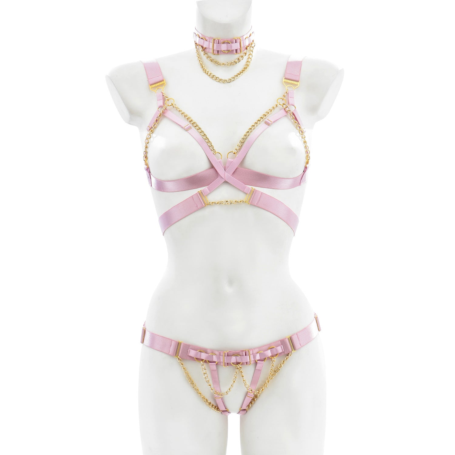 Strappy Lingerie Set with Choker Harness Bralette