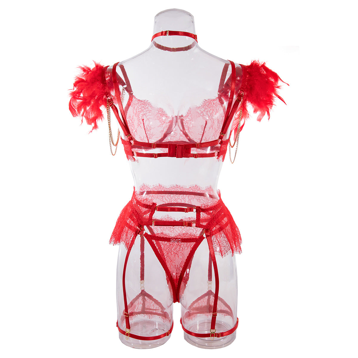 Sexy Lace Bra and Panties Set with Feather Details