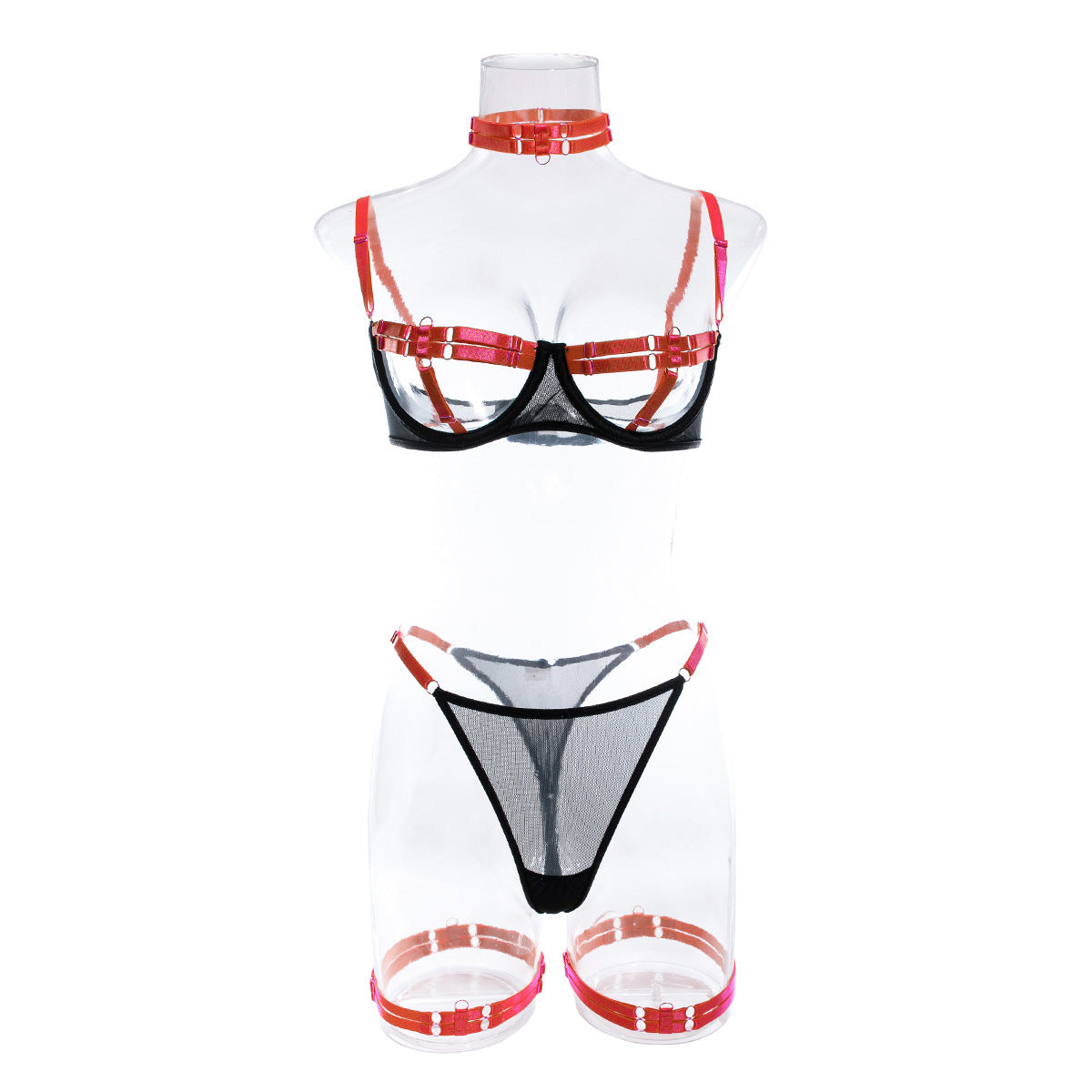 Sexy Open Bra Set with Hot Panty Design in Contrasting Colors