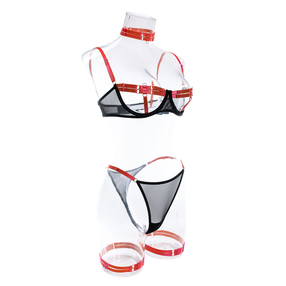 Sexy Open Bra Set with Hot Panty Design in Contrasting Colors