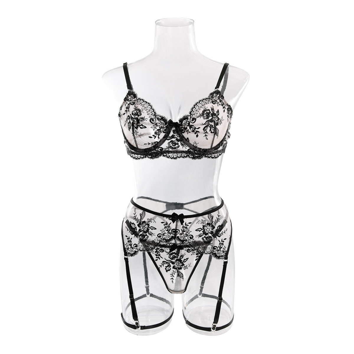 Romantic Bra and Panty Set with Lace Garter